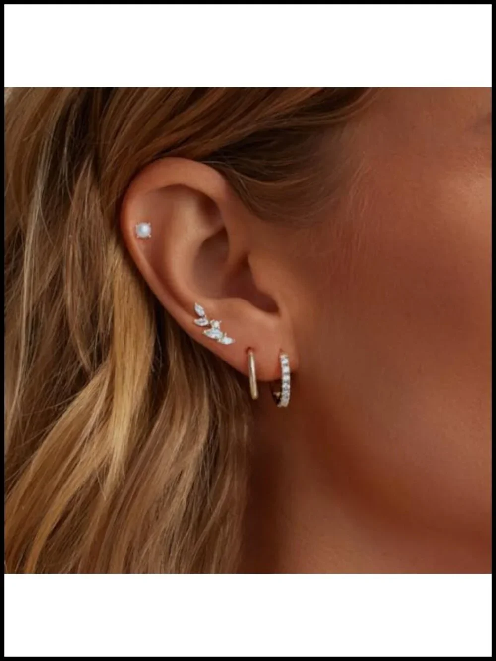 14K Gold Plated Huggie Hoop Earrings Set with Cubic Zirconia - Dainty Leaf Stud